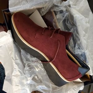 New Dr. Scholls Womens Burgundy Oxford Wedge